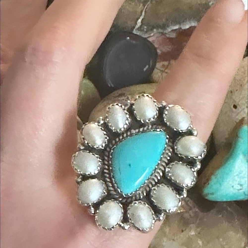 Turquoise Pearl Statement Adjustable Sterling Sil… - image 4